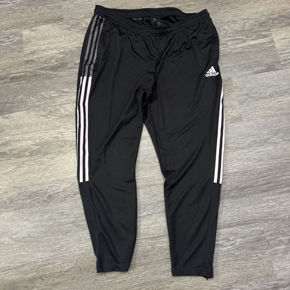 Adidas Primegreen Track Pants 2X Black Pink Three Stripe Drawstring Athletic